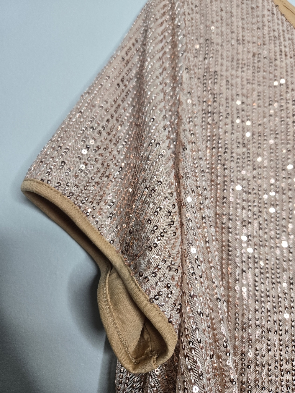 Gold Beige Sequin Blouse 3X - Picture 3 of 5